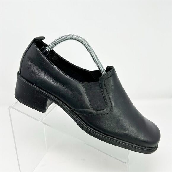 Aerosoles Women's Classic Black Leather Slip-On Heeled Loafers Size 10 Wide - Picture 1 of 14